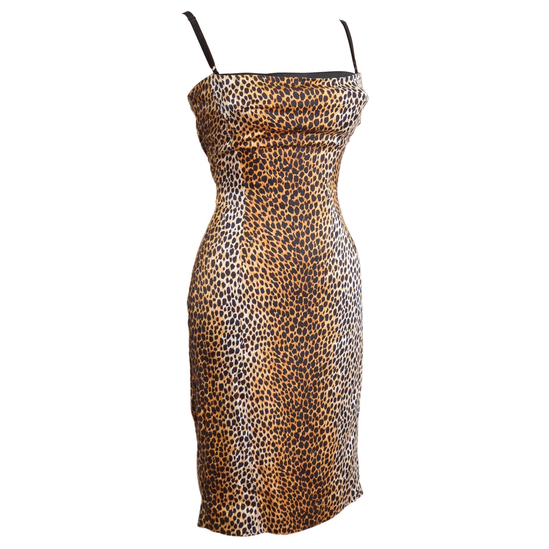 Dolce 
Gabbana Iconic Leopard Cheetah print Silk Corset fitted Bodycon Dress en venta
