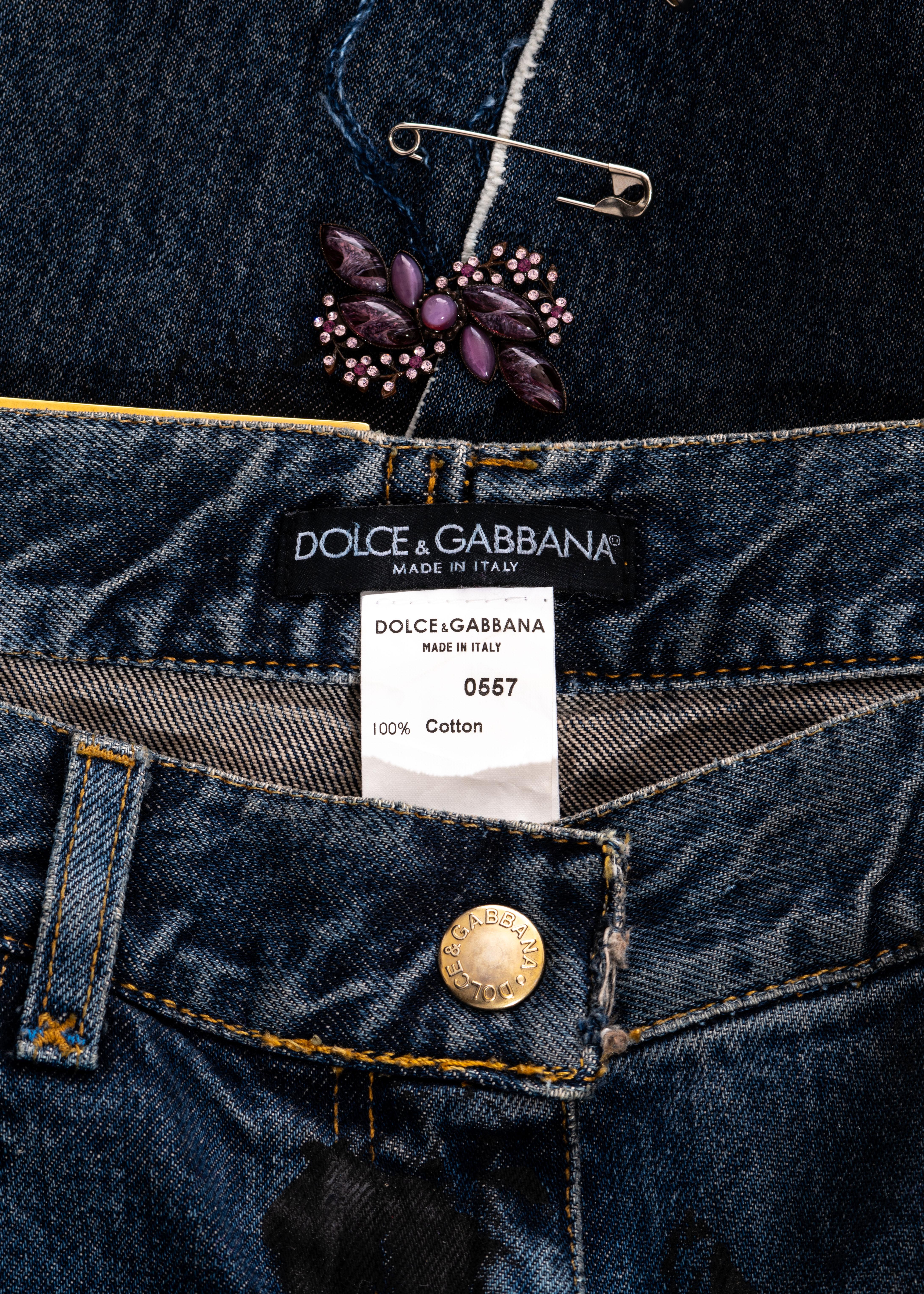 Dolce & Gabbana indigo denim graffiti punk jeans with safety pins, ss 2001 3