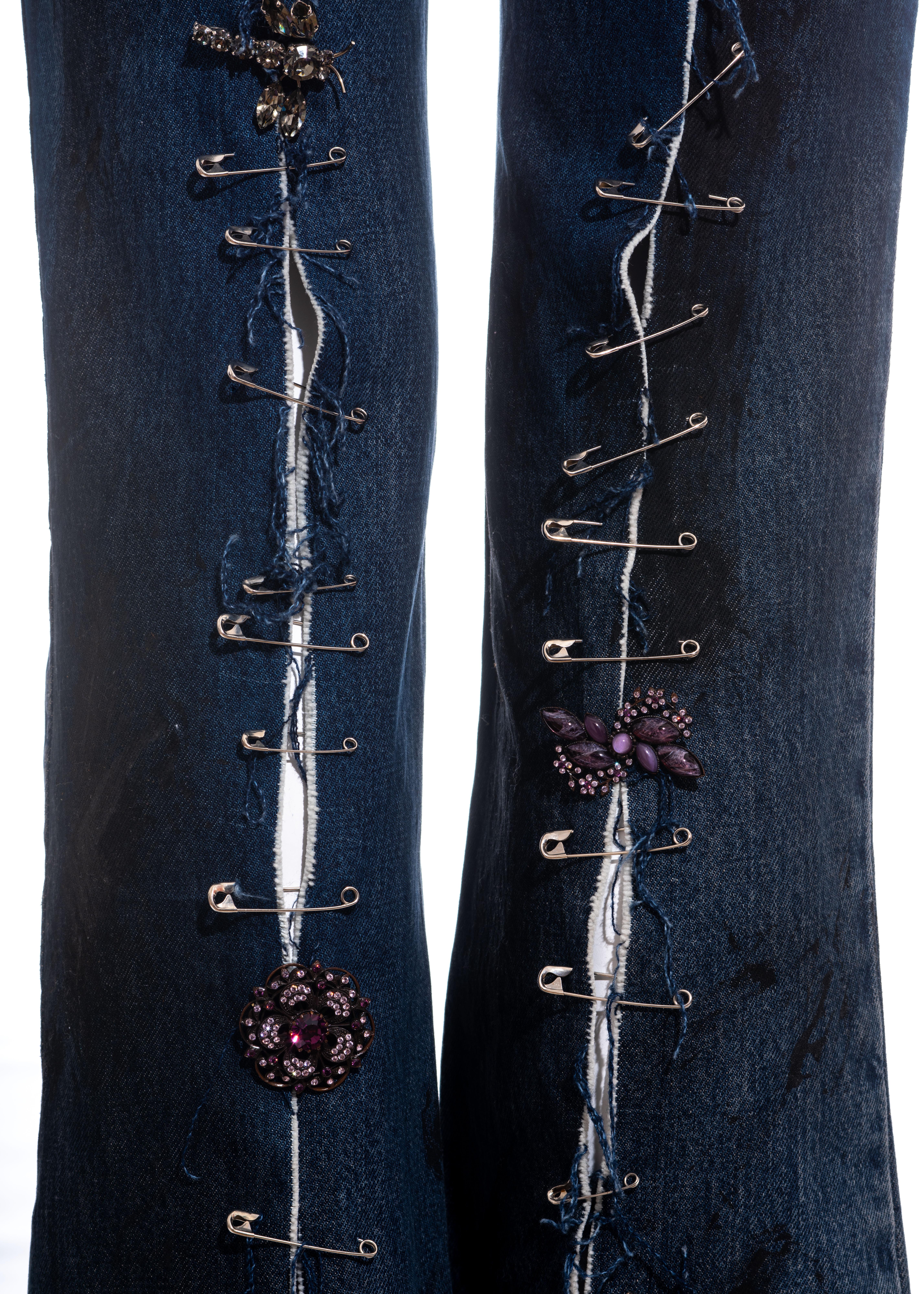 Dolce & Gabbana indigo denim graffiti punk jeans with safety pins, ss 2001 1