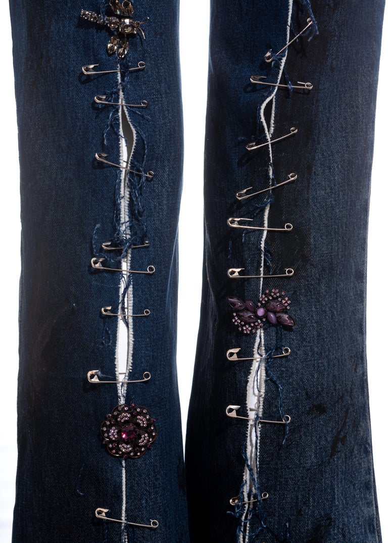 Dolce and Gabbana indigo denim graffiti punk jeans with safety pins, ss