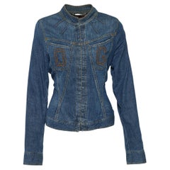 Dolce & Gabbana Indigofarbene Distressed Denim Varsity Jacke L
