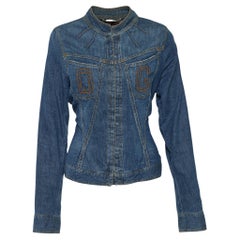 Dolce & Gabbana Indigo Distressed Denim Varsity Jacket L