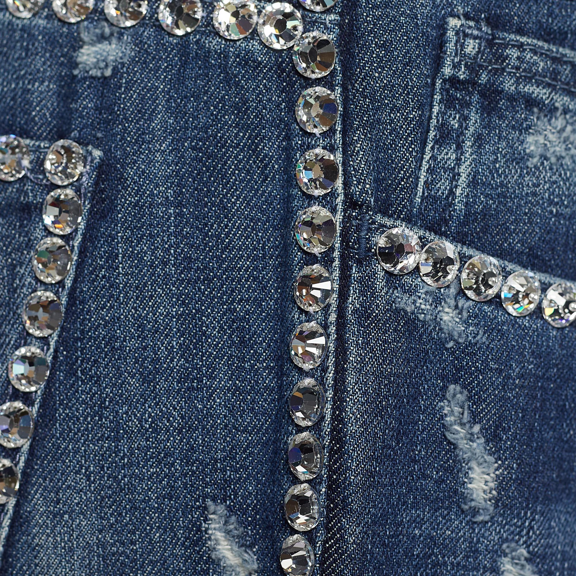 Dolce & Gabbana - Jean délavé en jean embelli, effet délavé, indigo, taille 32 po. Bon état à Dubai, Al Qouz 2