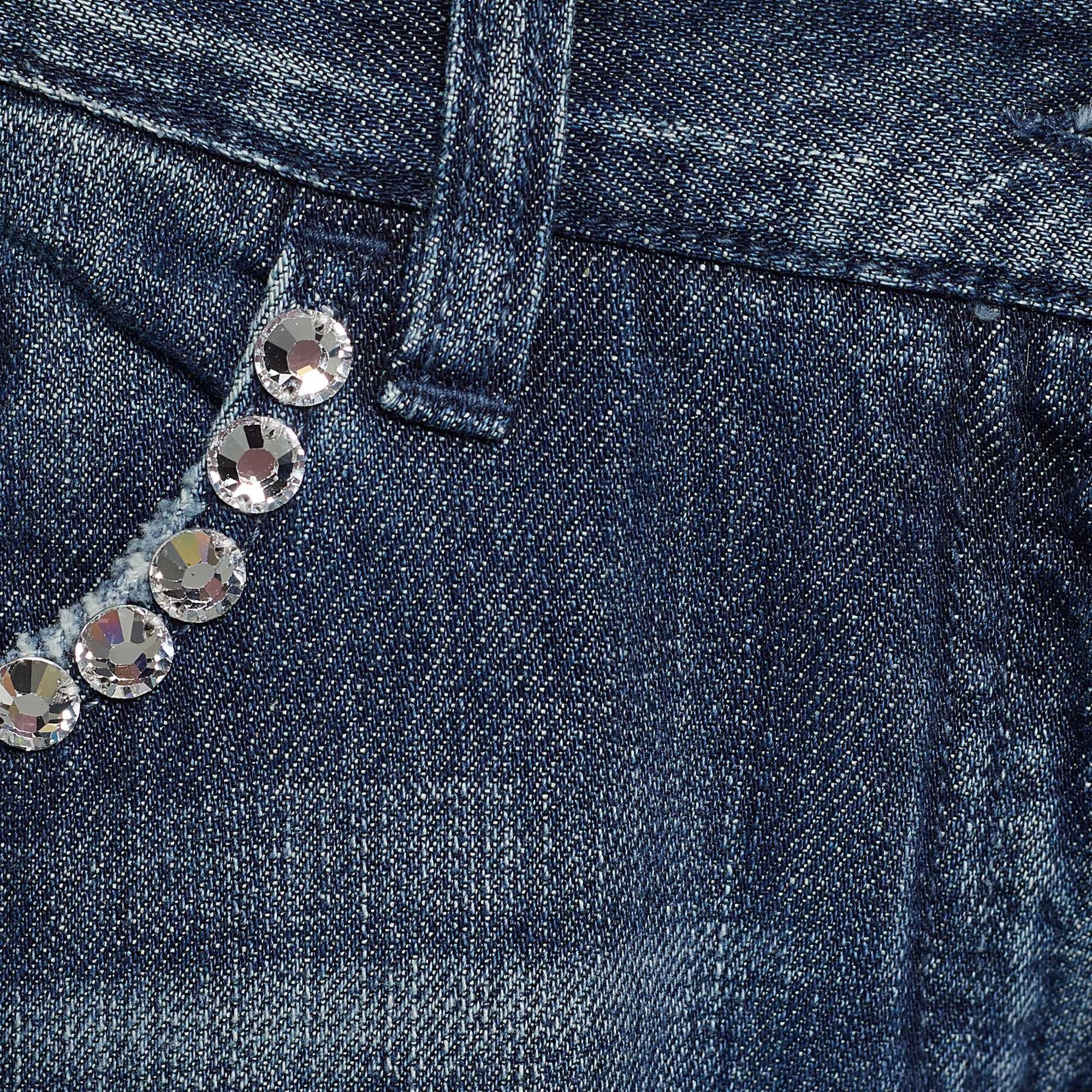  Dolce & Gabbana - Jean délavé en jean embelli, effet délavé, indigo, taille 32 po. Pour femmes 
