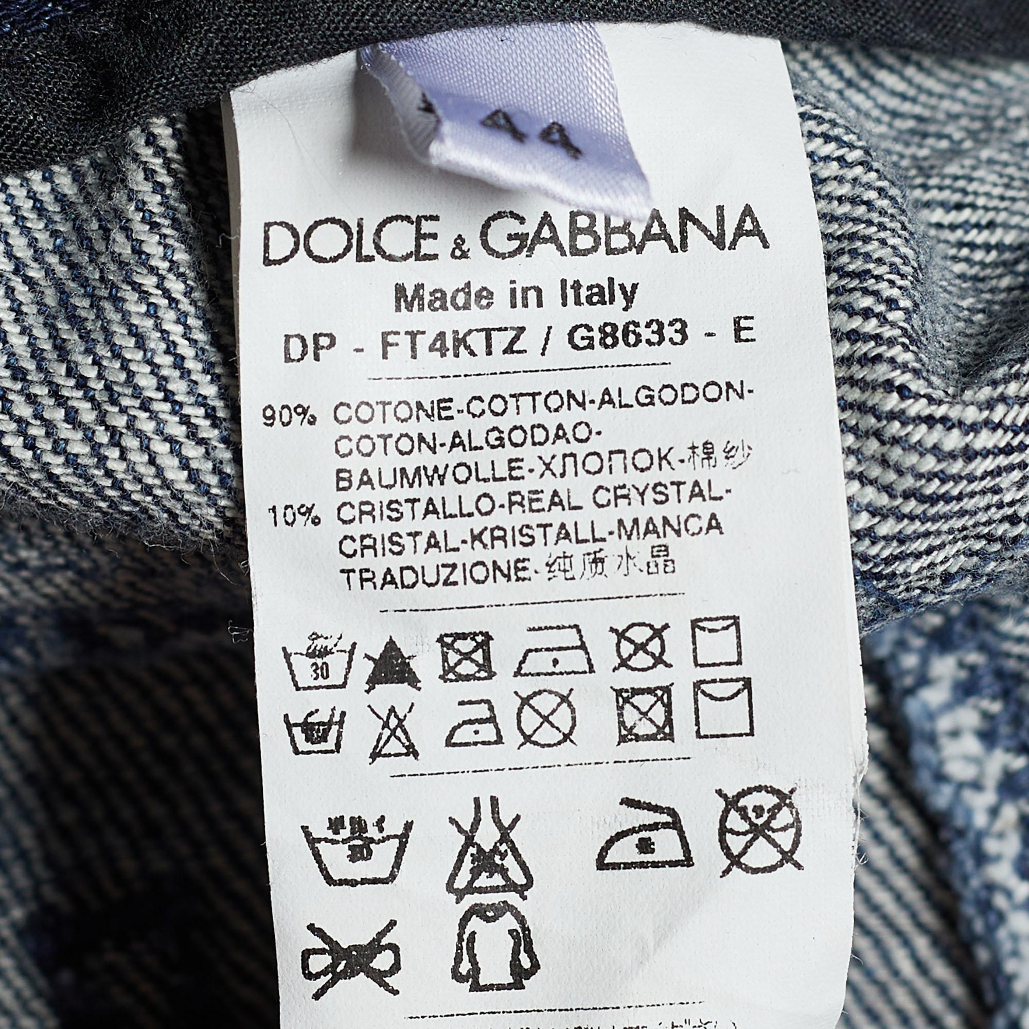 Women's Dolce & Gabbana Indigo Faded Effect Denim Embellished Distressed Jeans Waist 32