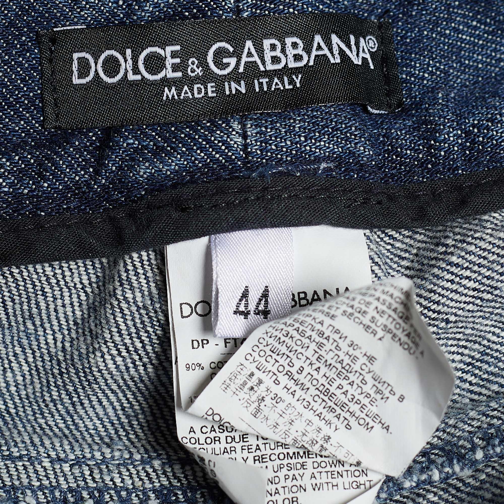 Dolce & Gabbana - Jean délavé en jean embelli, effet délavé, indigo, taille 32 po. 2