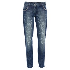 Dolce & Gabbana Indigofarbene Denim-Jeans mit Verzierungen in Distressed-Optik, Taille 32""