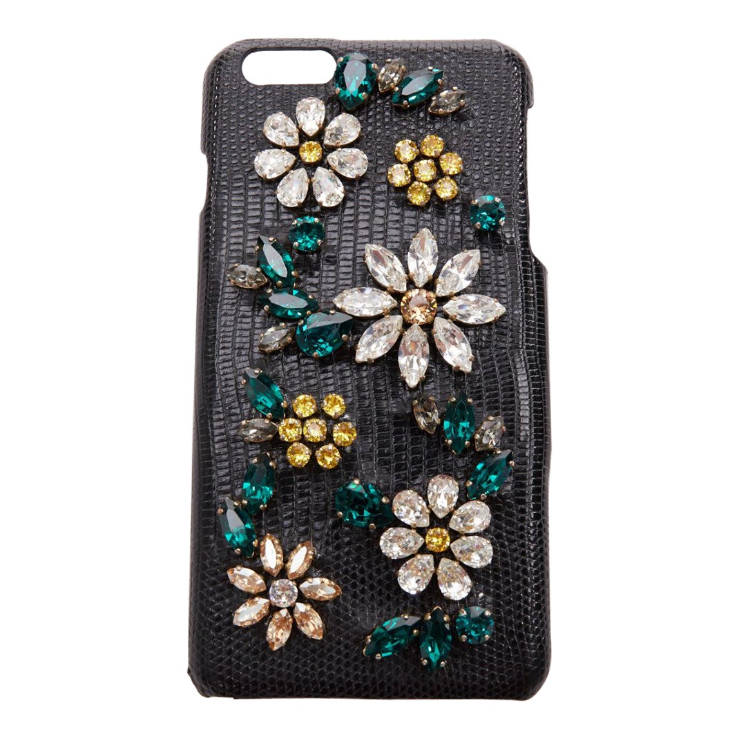 Dolce & Gabbana IPhone 6 noir cuir jaune vert strass cristal étui en vente