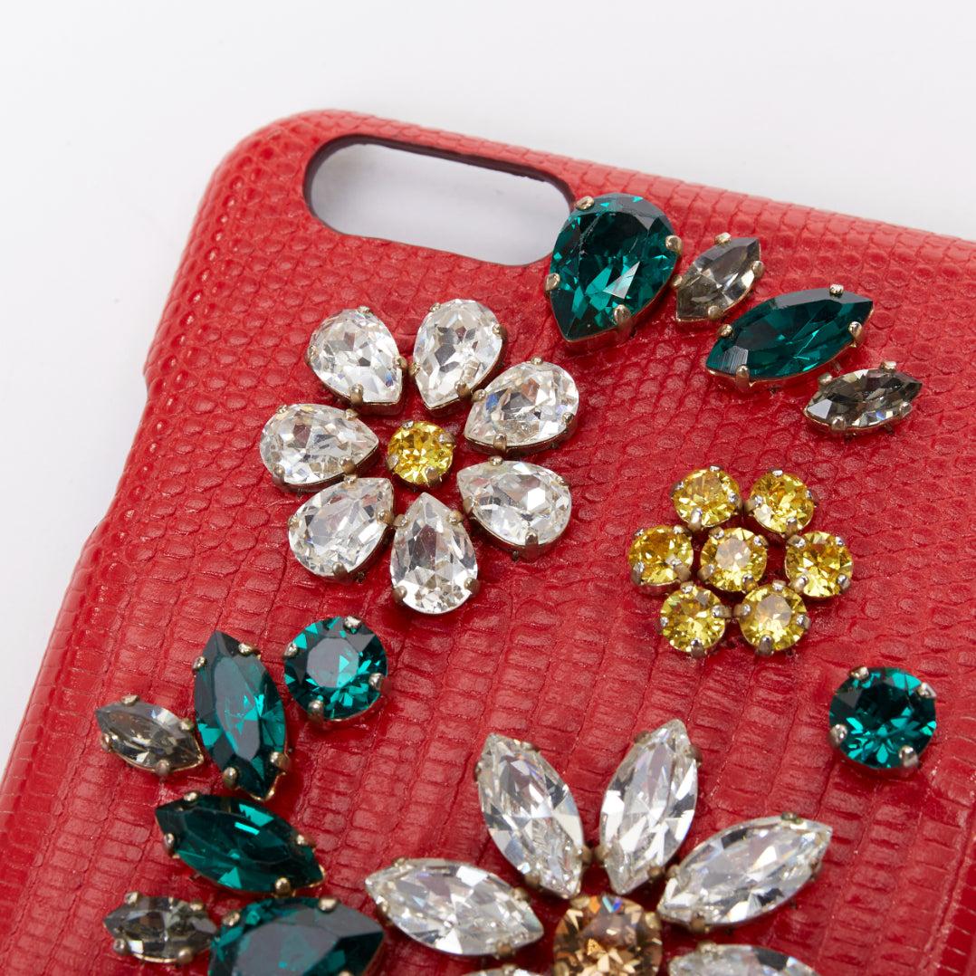 Rose DOLCE GABBANA Iphone 6 rouge cuir vert jaune floral cristal étui en vente