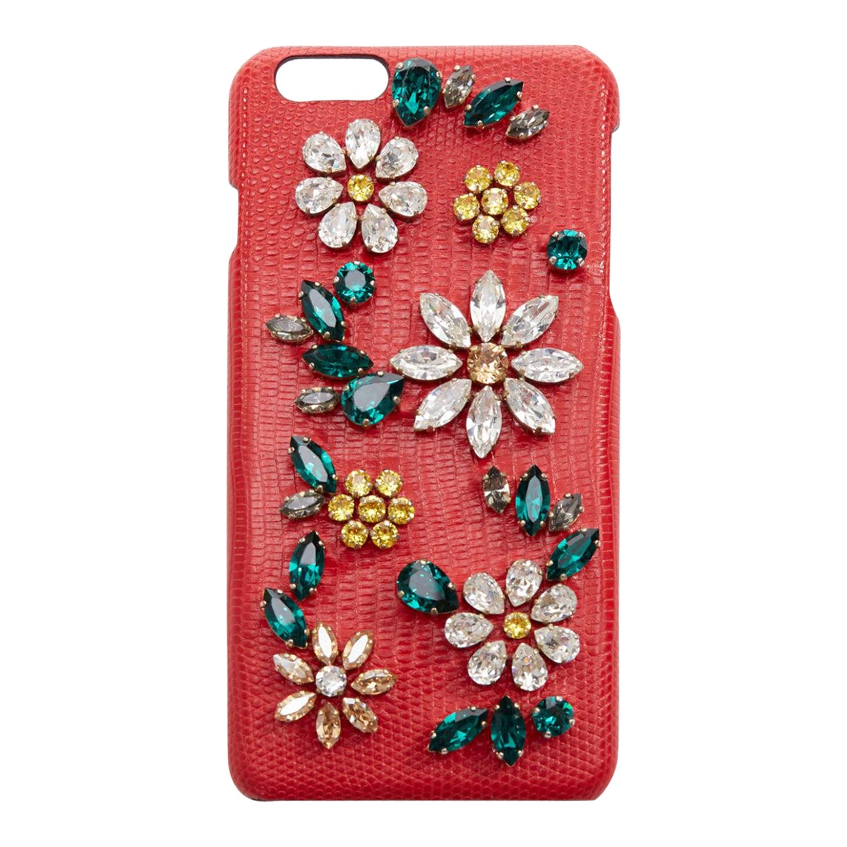 DOLCE GABBANA Iphone 6 rouge cuir vert jaune floral cristal étui