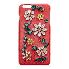 DOLCE GABBANA Iphone 6 rouge cuir vert jaune floral cristal étui