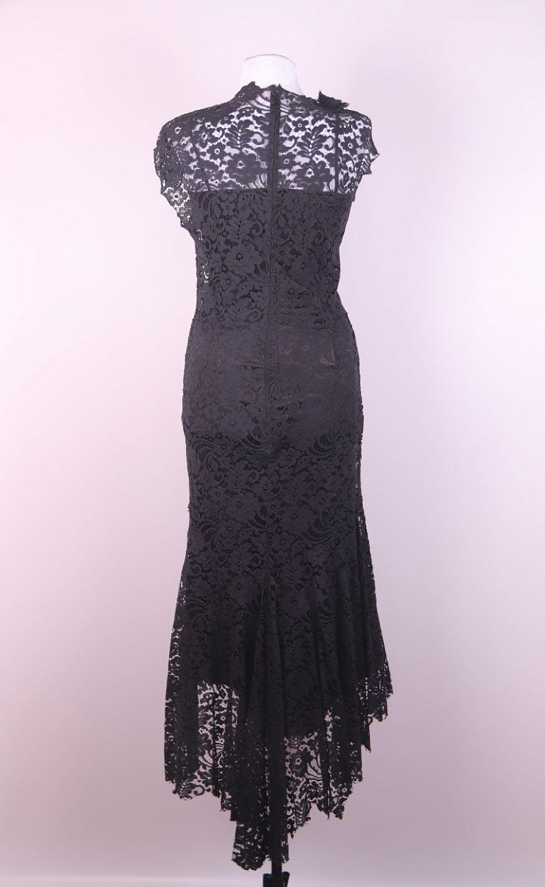Dolce & Gabbana Italy. Black Acetate Blend Lace Pattern Dress In Good Condition For Sale In Алматинский Почтамт, KZ