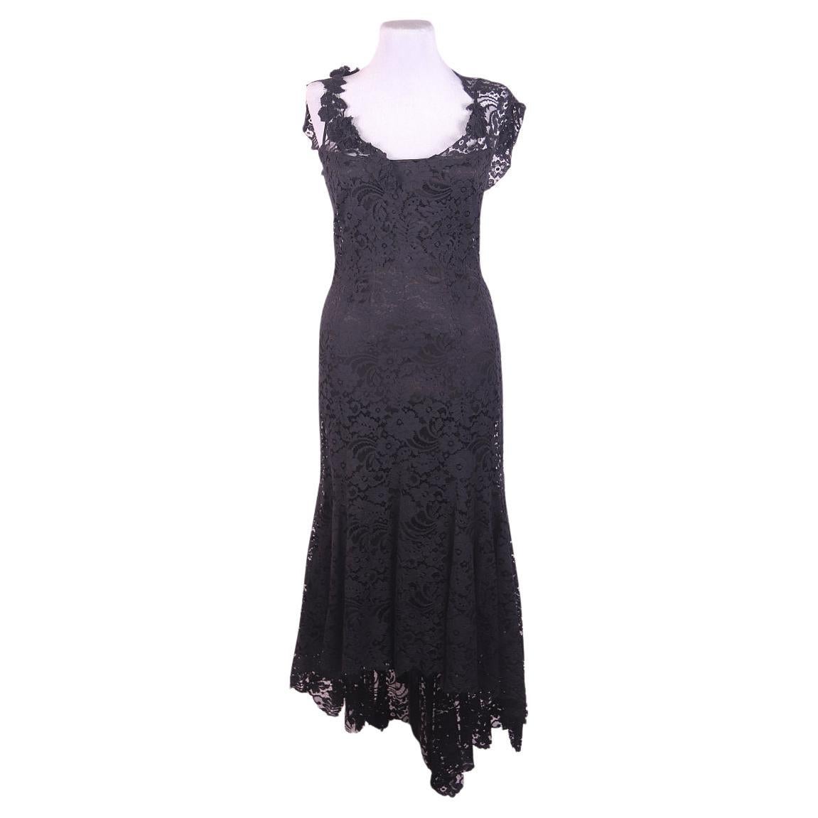Dolce & Gabbana Italy. Black Acetate Blend Lace Pattern Dress For Sale