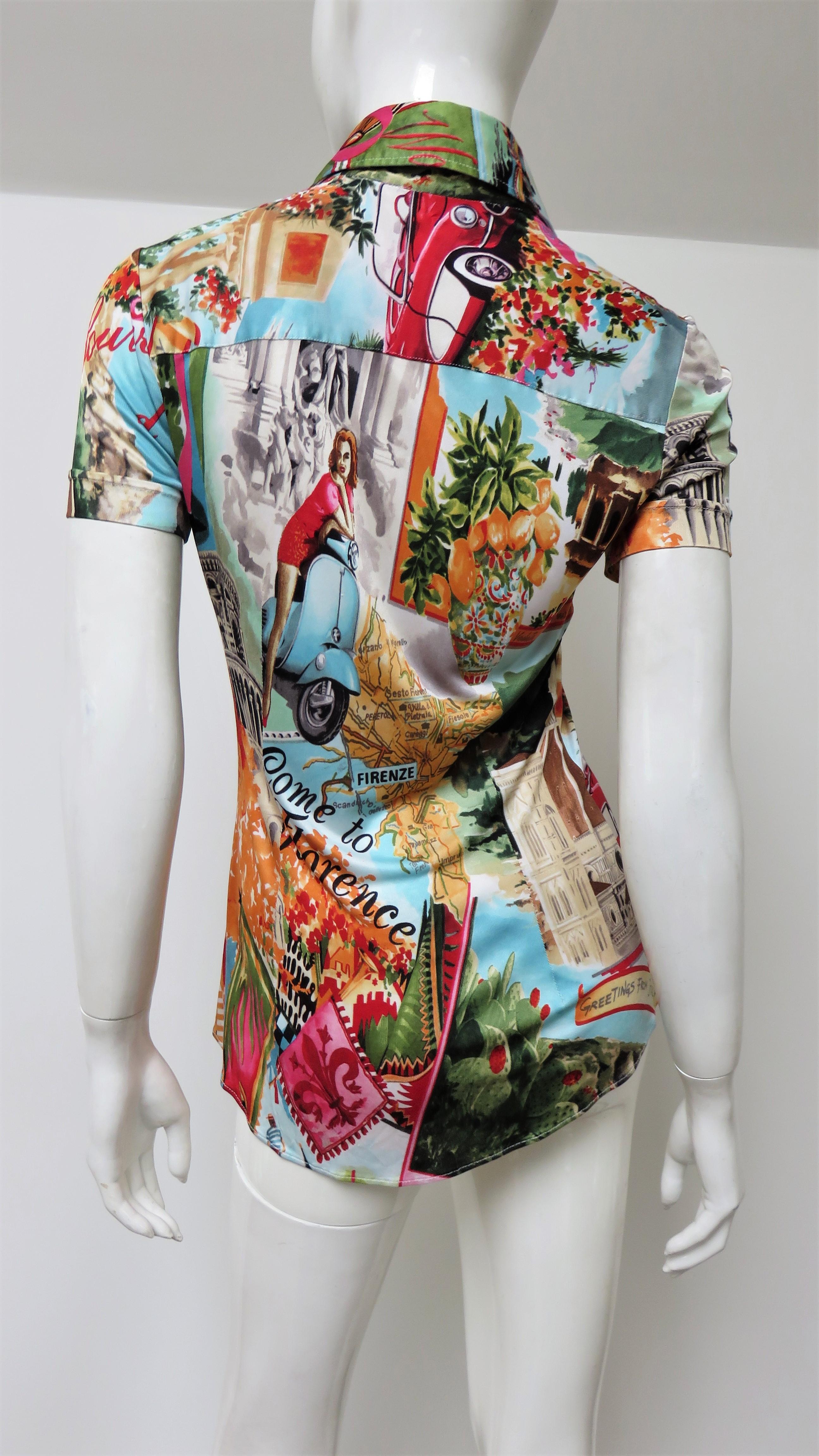 Dolce & Gabbana Italy Scenes Silk Shirt Top For Sale 4