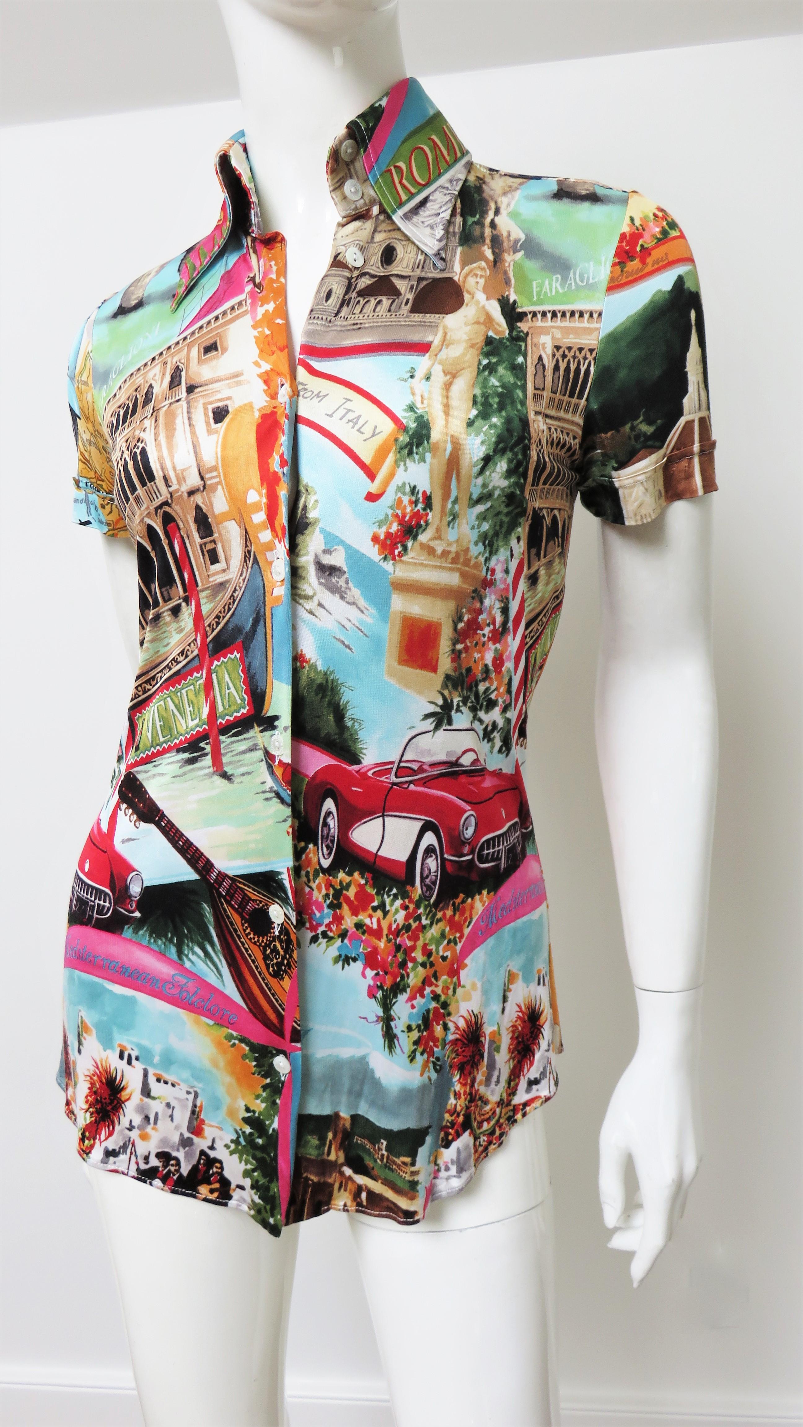 Brown Dolce & Gabbana Italy Scenes Silk Shirt Top For Sale