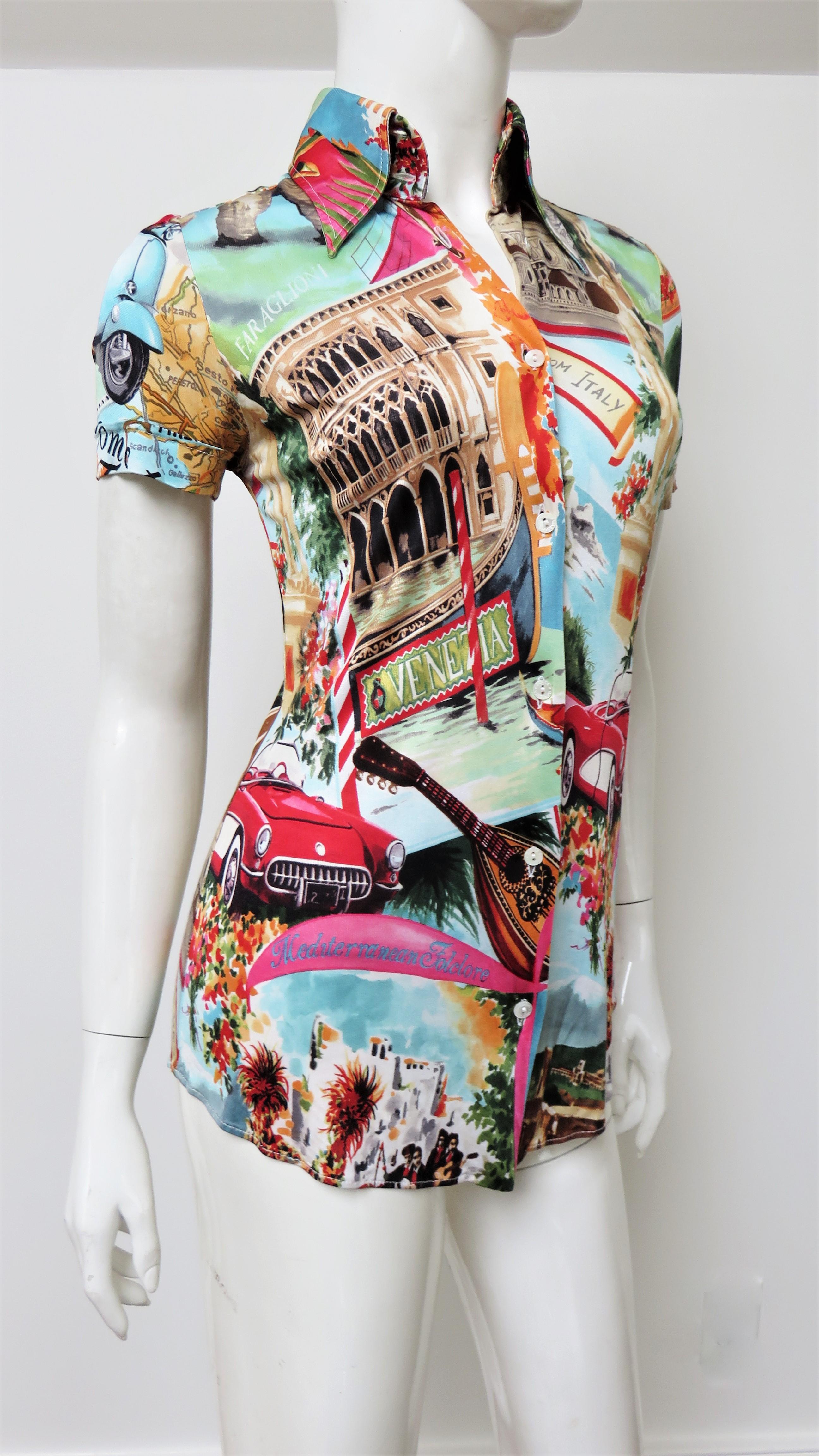 Dolce & Gabbana Italy Scenes Silk Shirt Top In Excellent Condition For Sale In Water Mill, NY