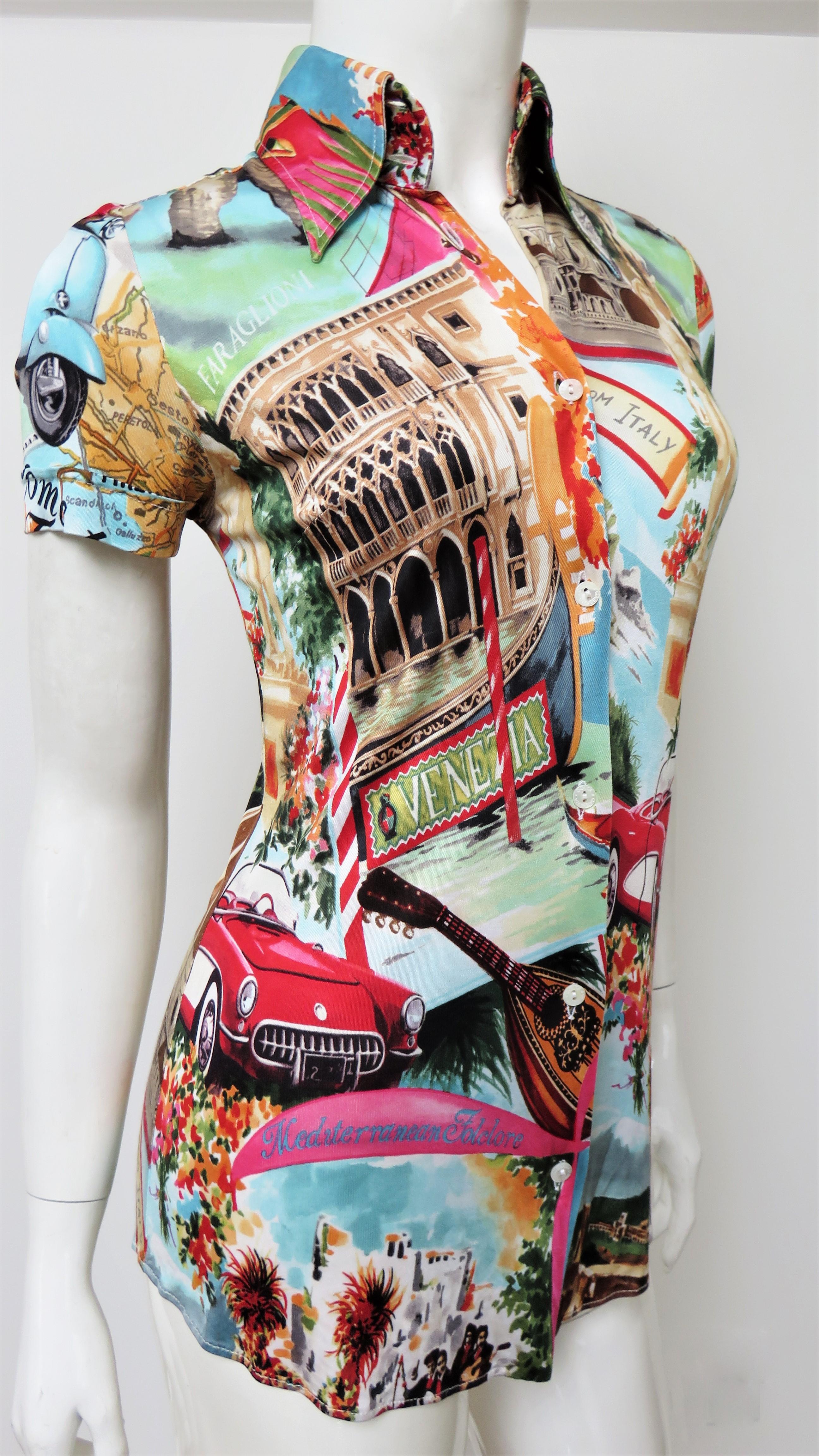 Dolce & Gabbana Italy Scenes Silk Shirt Top in vendita 3