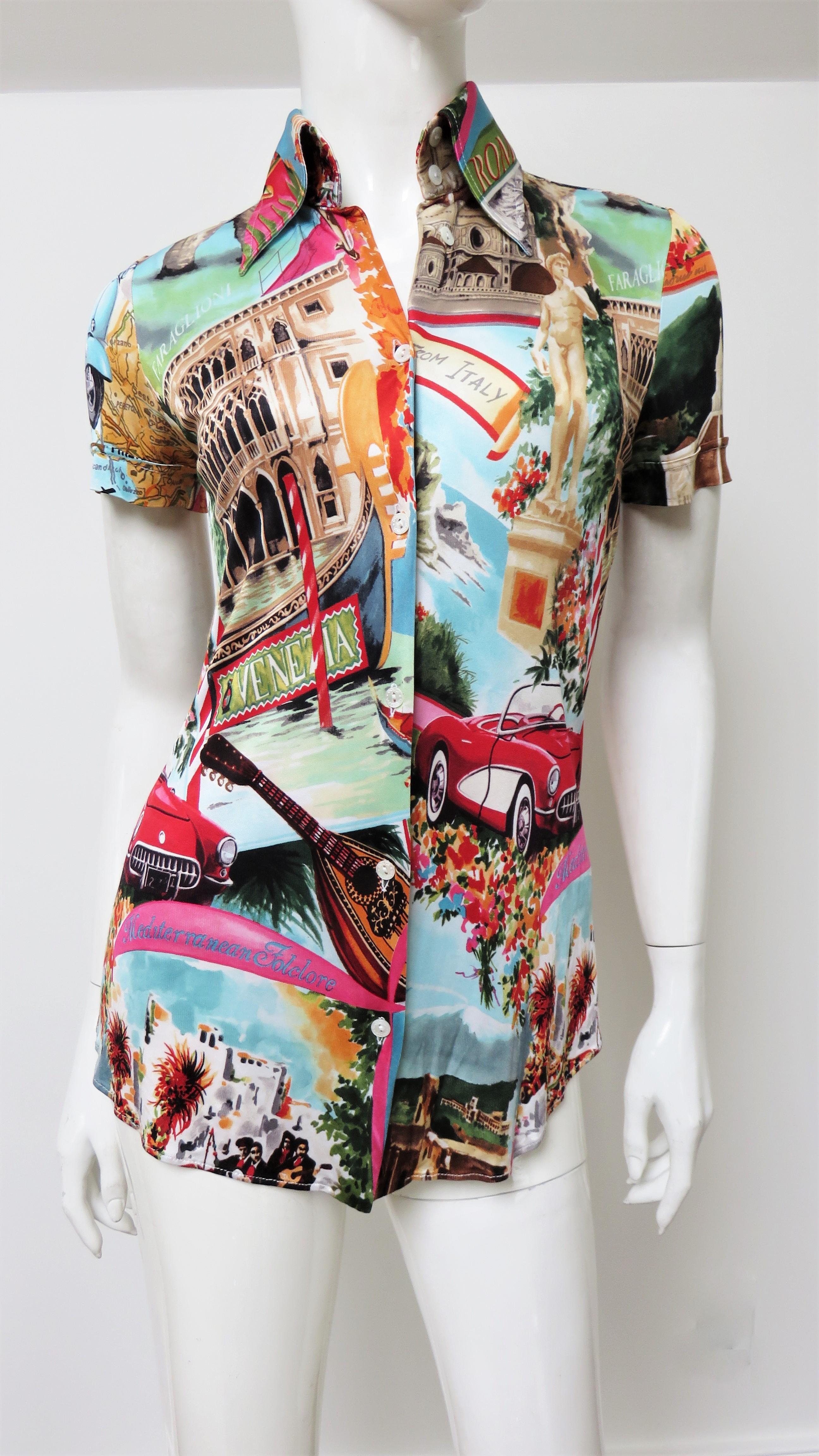 Dolce & Gabbana Italy Scenes Silk Shirt Top For Sale 1