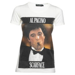 Dolce & Gabbana - T-shirt ivoire à manches courtes en coton imprimé écharpe Al Pacino S