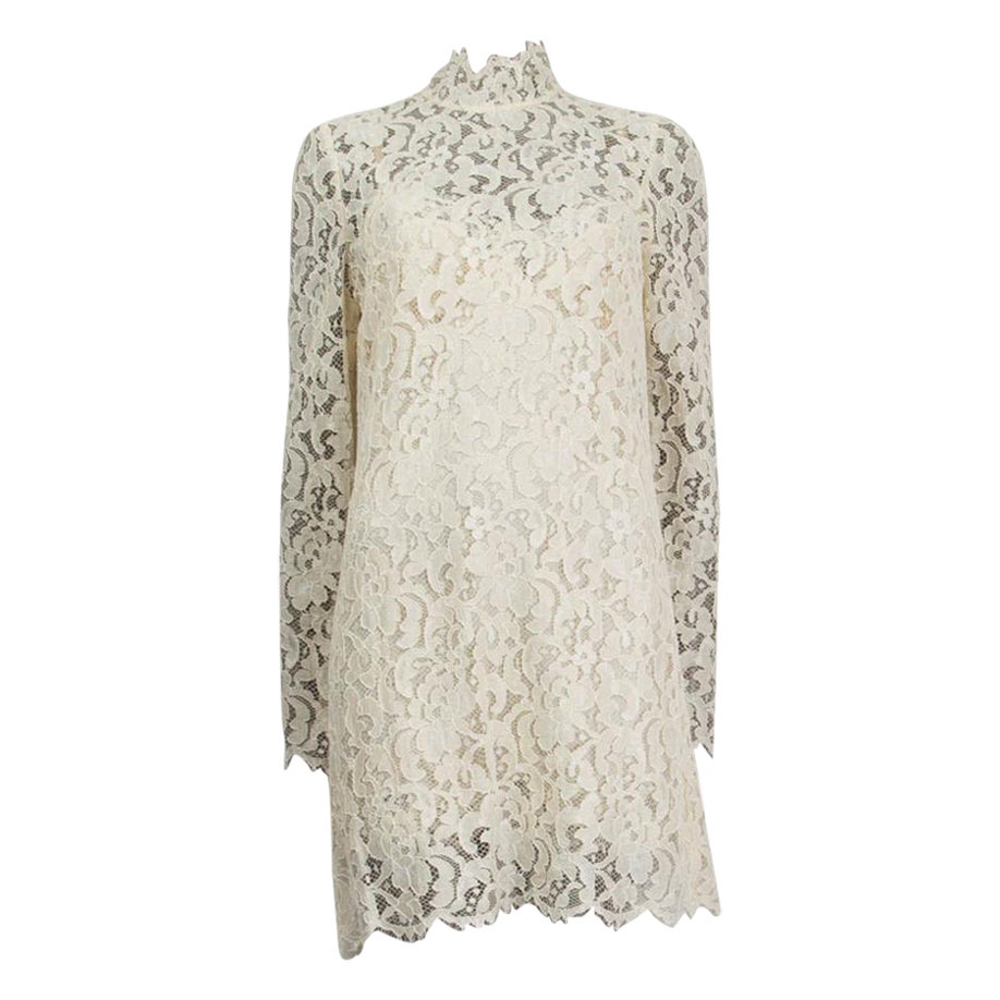 DOLCE & GABBANA ivory CODONETTO LACE MOCK NECK MINI Dress 42 M