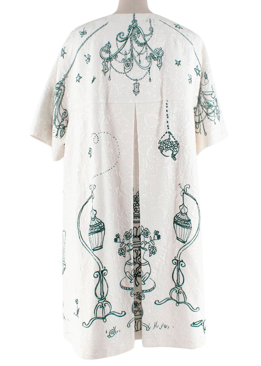 Gray Dolce & Gabbana Ivory Damask Victorian Garden Print Swing Coat - US 4 For Sale