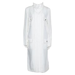Dolce & Gabbana Ivory Fringed Button Front Mid Length Coat M