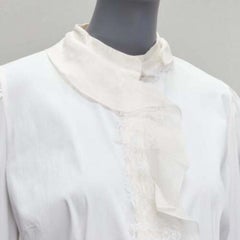 DOLCE GABBANA ivory lace ruffle collar long sleeve fitted dress shirt IT46 XL