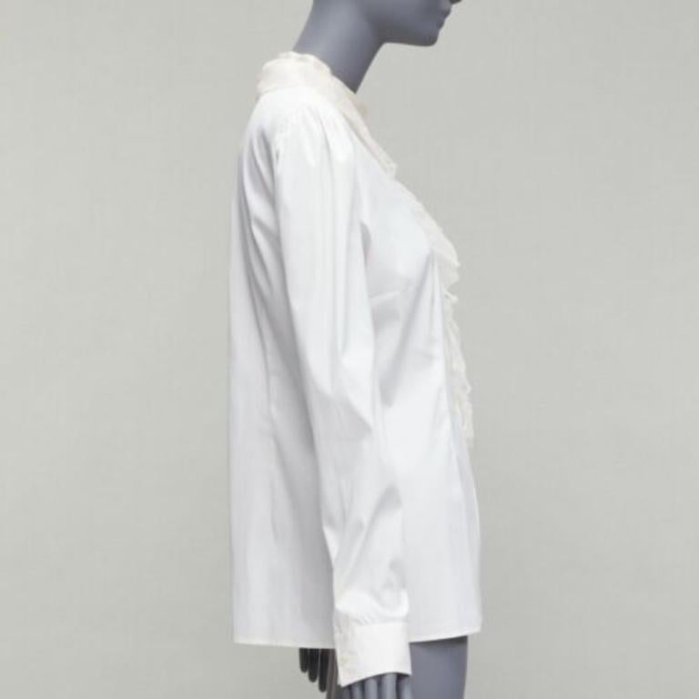 DOLCE GABBANA ivory lace ruffle collar long sleeve fitted dress shirt IT46 XL In Fair Condition For Sale In Hong Kong, NT