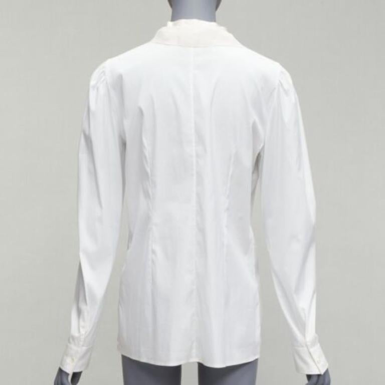 Women's DOLCE GABBANA ivory lace ruffle collar long sleeve fitted dress shirt IT46 XL For Sale