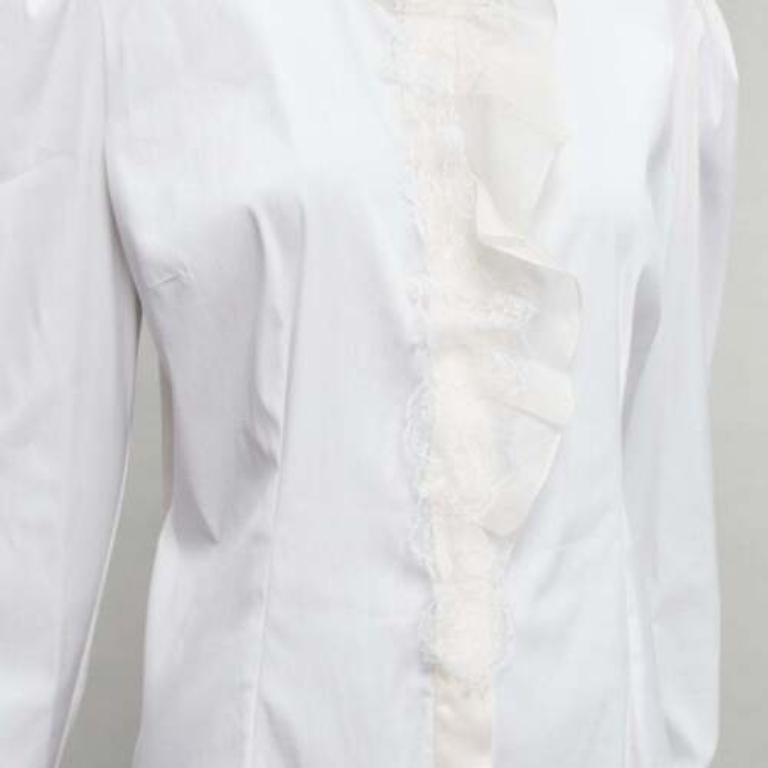DOLCE GABBANA ivory lace ruffle collar long sleeve fitted dress shirt IT46 XL For Sale 2