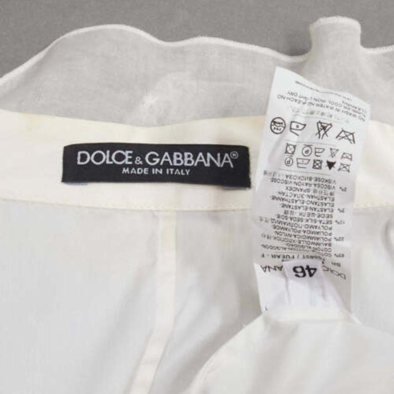 DOLCE GABBANA ivory lace ruffle collar long sleeve fitted dress shirt IT46 XL For Sale 3