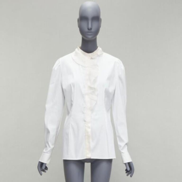DOLCE GABBANA ivory lace ruffle collar long sleeve fitted dress shirt IT46 XL For Sale 4
