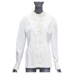 DOLCE GABBANA ivory lace ruffle collar long sleeve fitted dress shirt IT46 XL