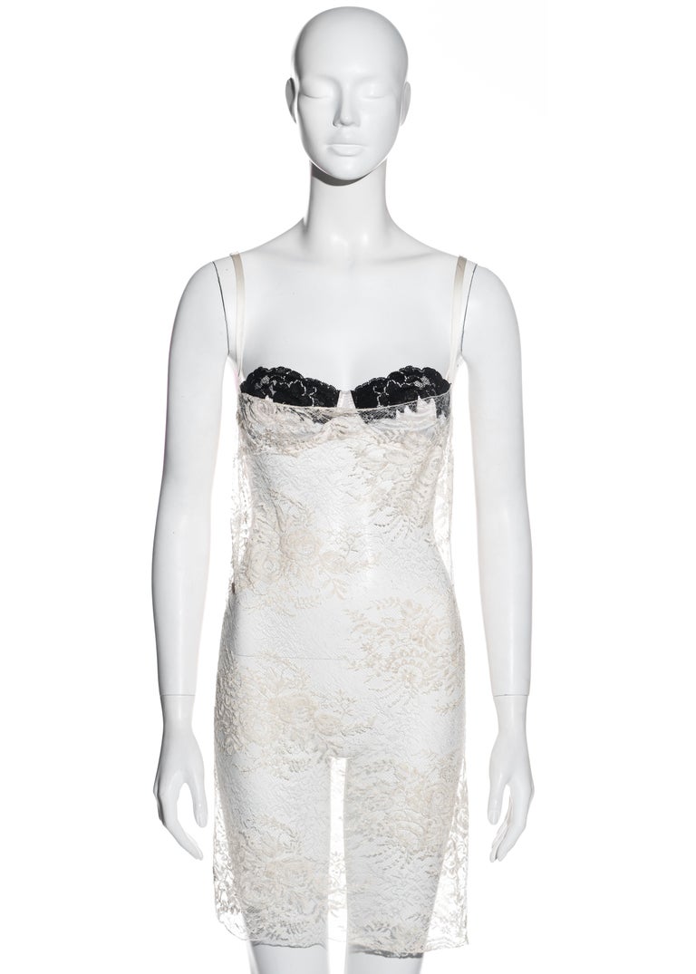 Dolce and Gabbana ivory lace slip dress with attached bra, fw 2001 at  1stDibs | bra with slip attached, slip attached bra
