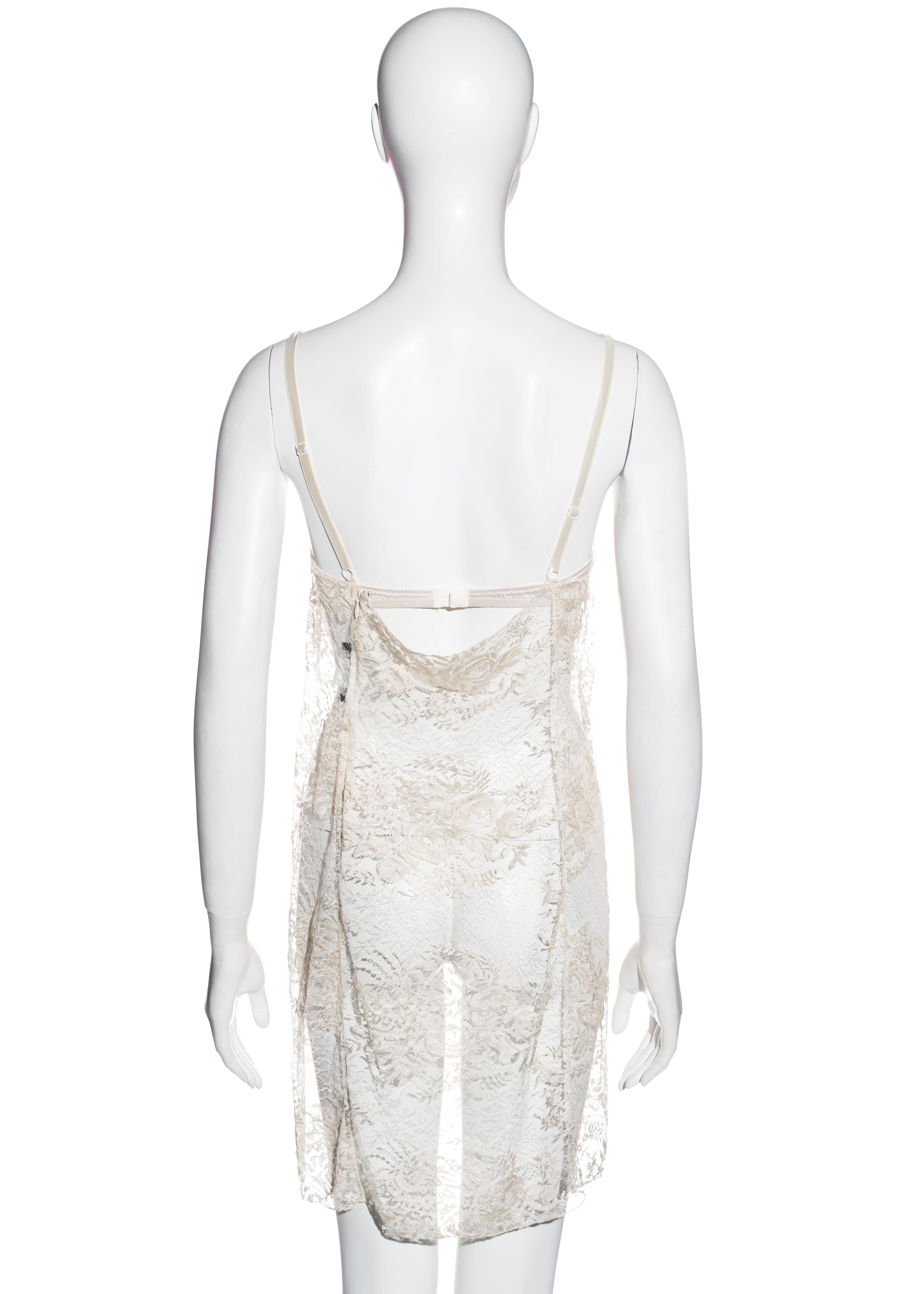 Women's Dolce & Gabbana ivory lace slip dress with attached bra, fw 2001