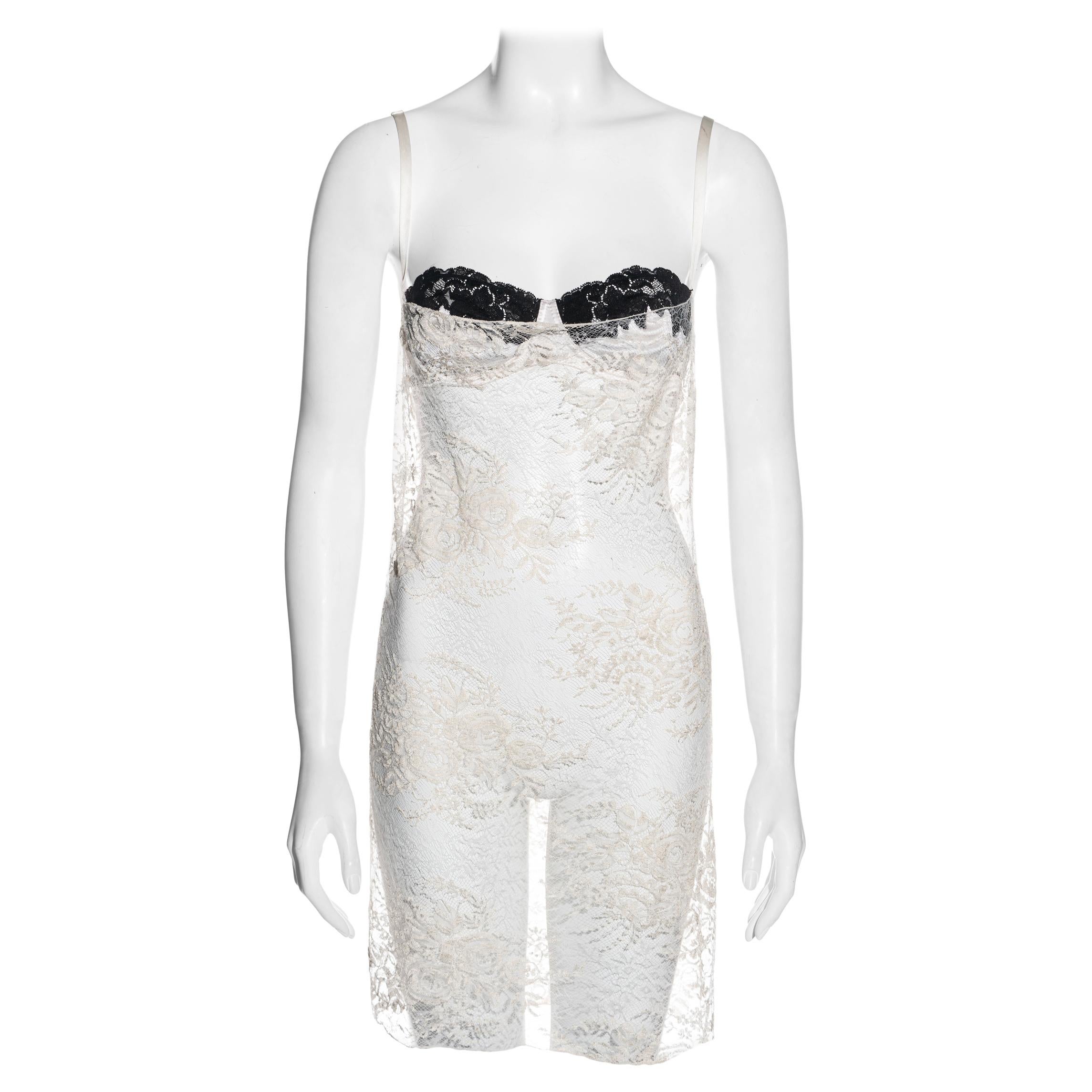 Dolce & Gabbana ivory lace slip dress with attached bra, fw 2001