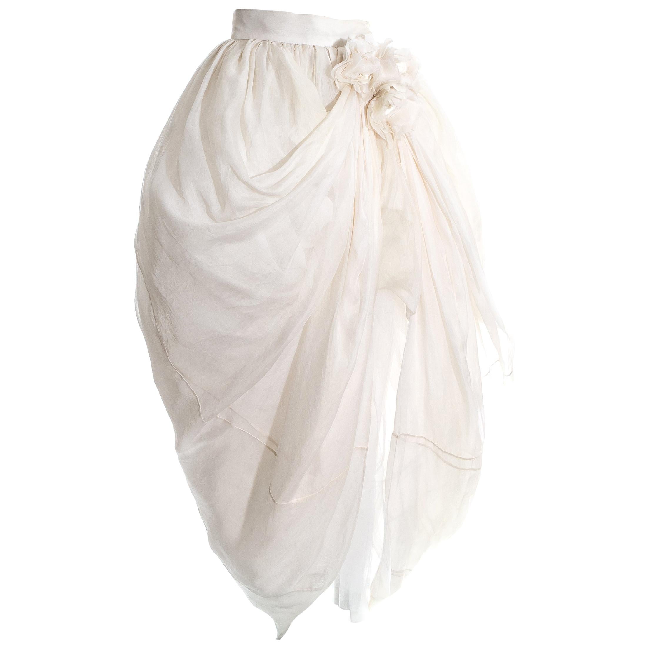 Dolce & Gabbana ivory silk bustle skirt with floral motif, fw 1992