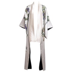 Dolce & Gabbana, abito a kimono in seta color avorio dipinto a mano, fw 1998