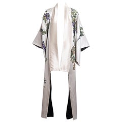 Antique Dolce & Gabbana ivory silk hand-painted kimono dress coat, fw 1998