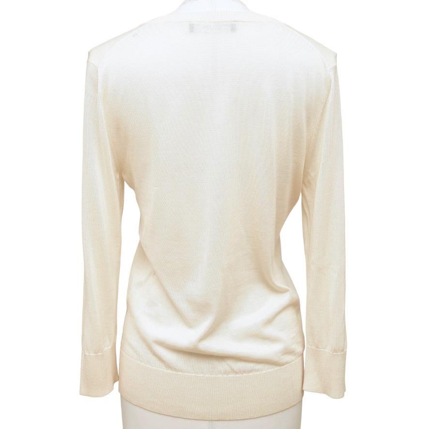 DOLCE & GABBANA Ivory Sweater Knit V-Neck 3/4 Sleeve Cashmere Silk Sz 42 In Good Condition For Sale In Hollywood, FL