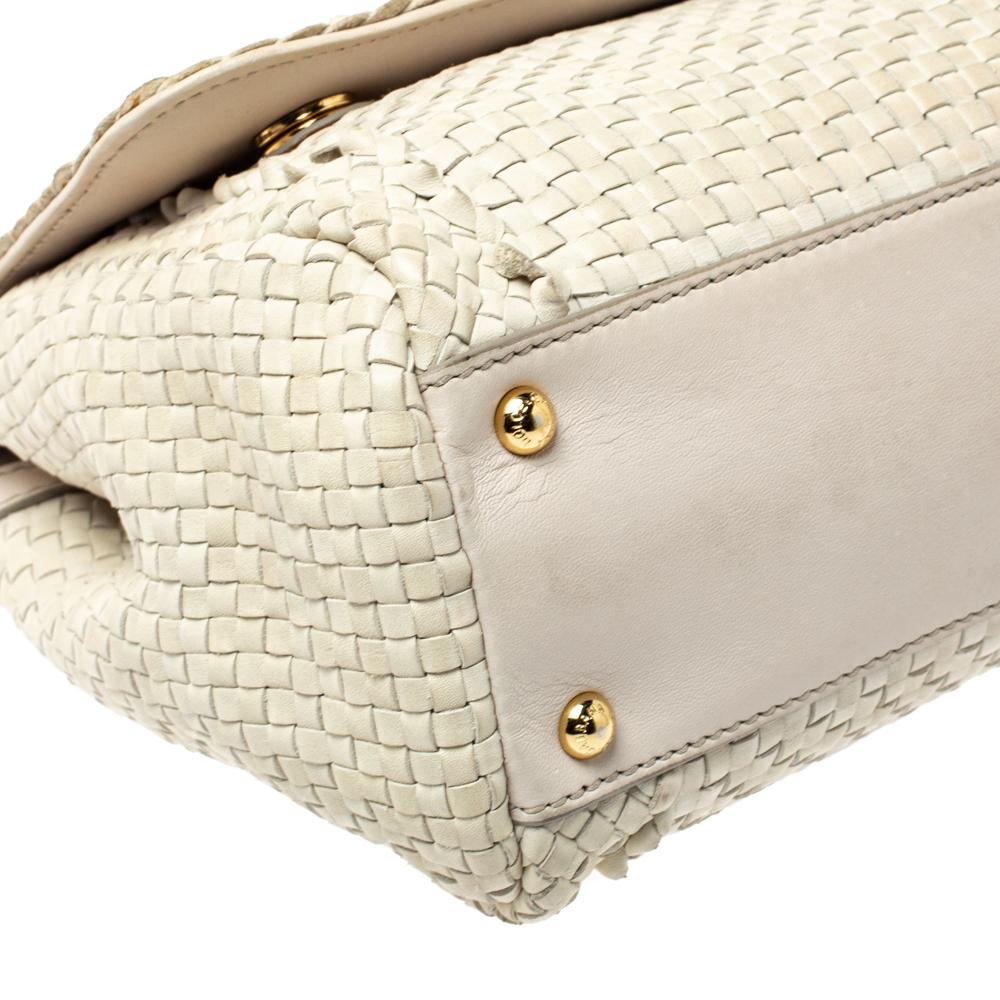 Dolce & Gabbana Ivory White Woven Leather Medium Miss Sicily Top Handle Bag 5