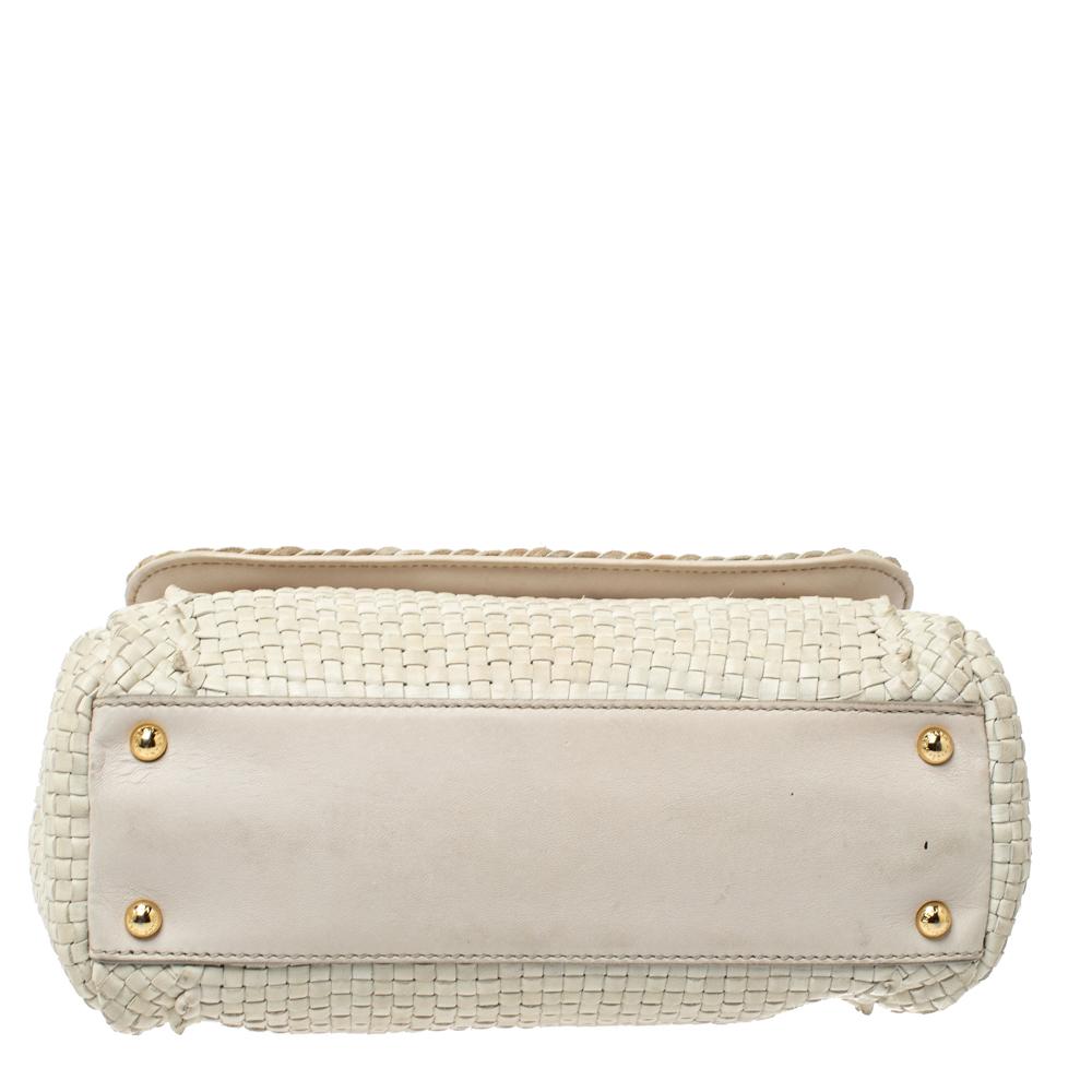 Women's Dolce & Gabbana Ivory White Woven Leather Medium Miss Sicily Top Handle Bag