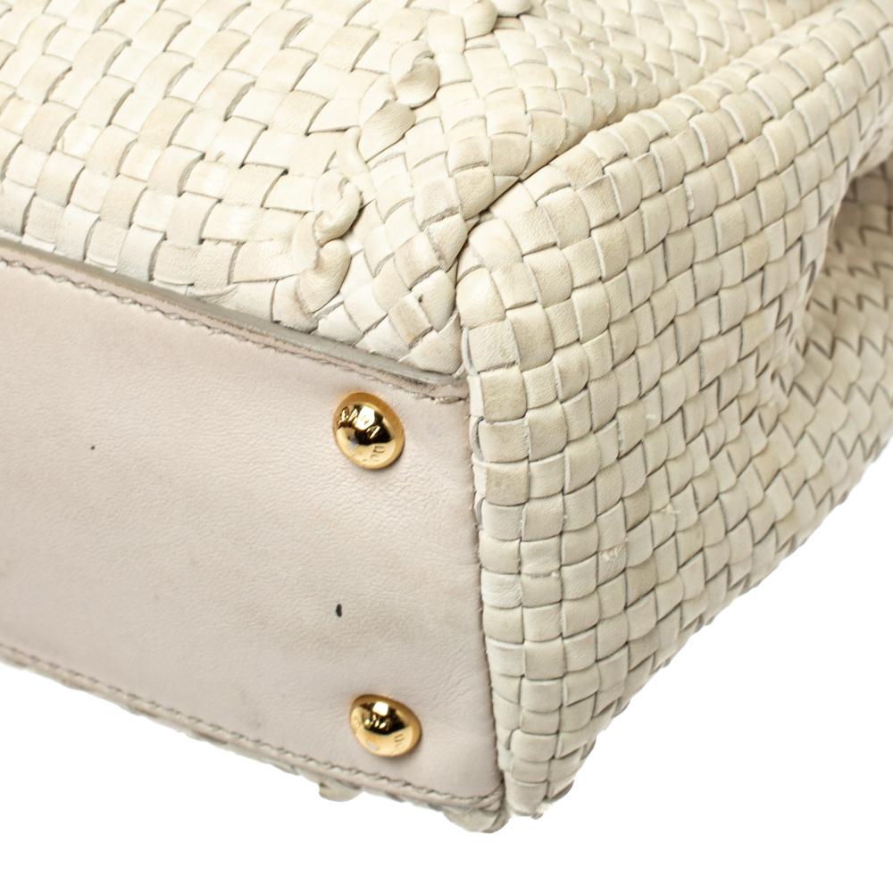 Dolce & Gabbana Ivory White Woven Leather Medium Miss Sicily Top Handle Bag 3