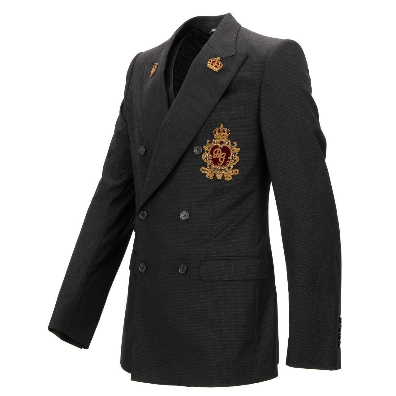 Dolce & Gabbana Jacket with Vest SICILIA Embroidered Logo Crown Black 48 38 M In Excellent Condition For Sale In Erkrath, DE