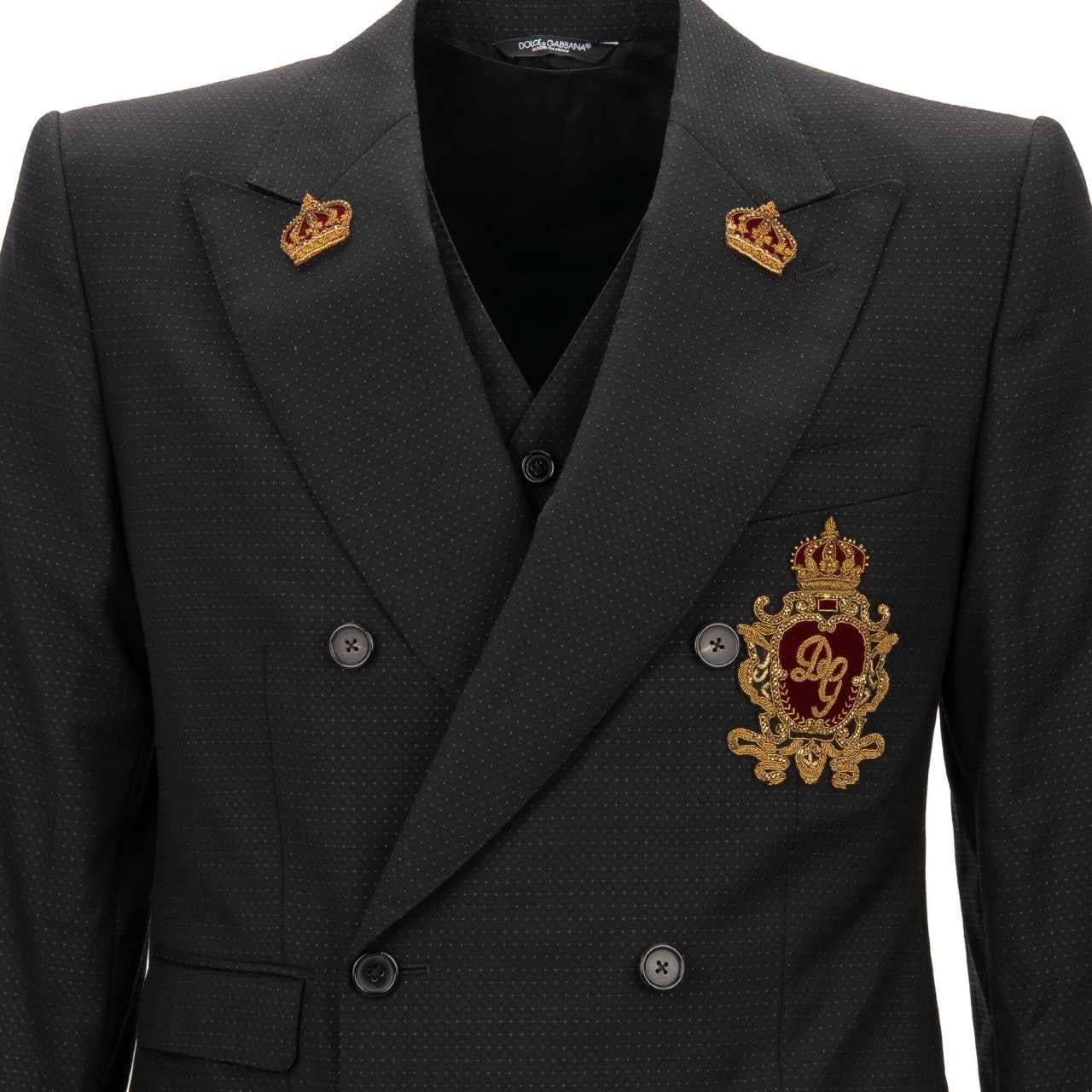 Men's Dolce & Gabbana Jacket with Vest SICILIA Embroidered Logo Crown Black 48 38 M For Sale
