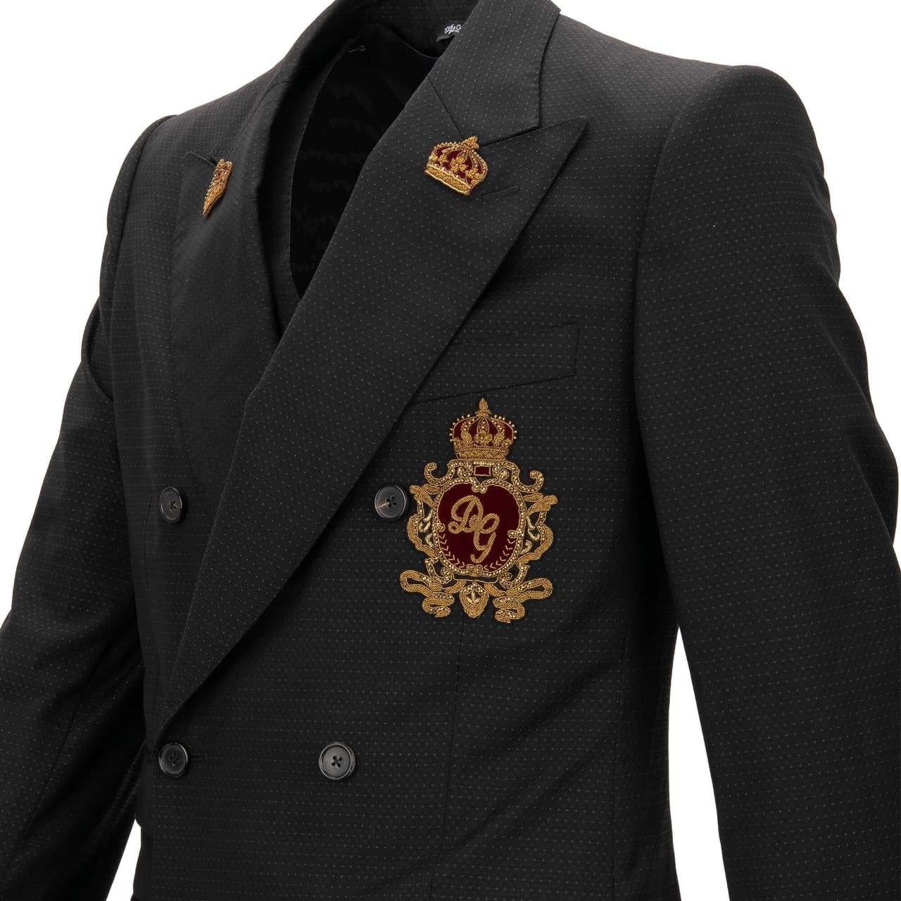Dolce & Gabbana Jacket with Vest SICILIA Embroidered Logo Crown Black 48 38 M For Sale 1