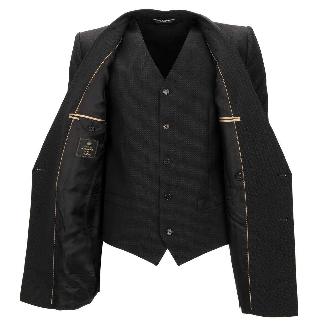 Dolce & Gabbana Jacket with Vest SICILIA Embroidered Logo Crown Black 48 38 M For Sale 3