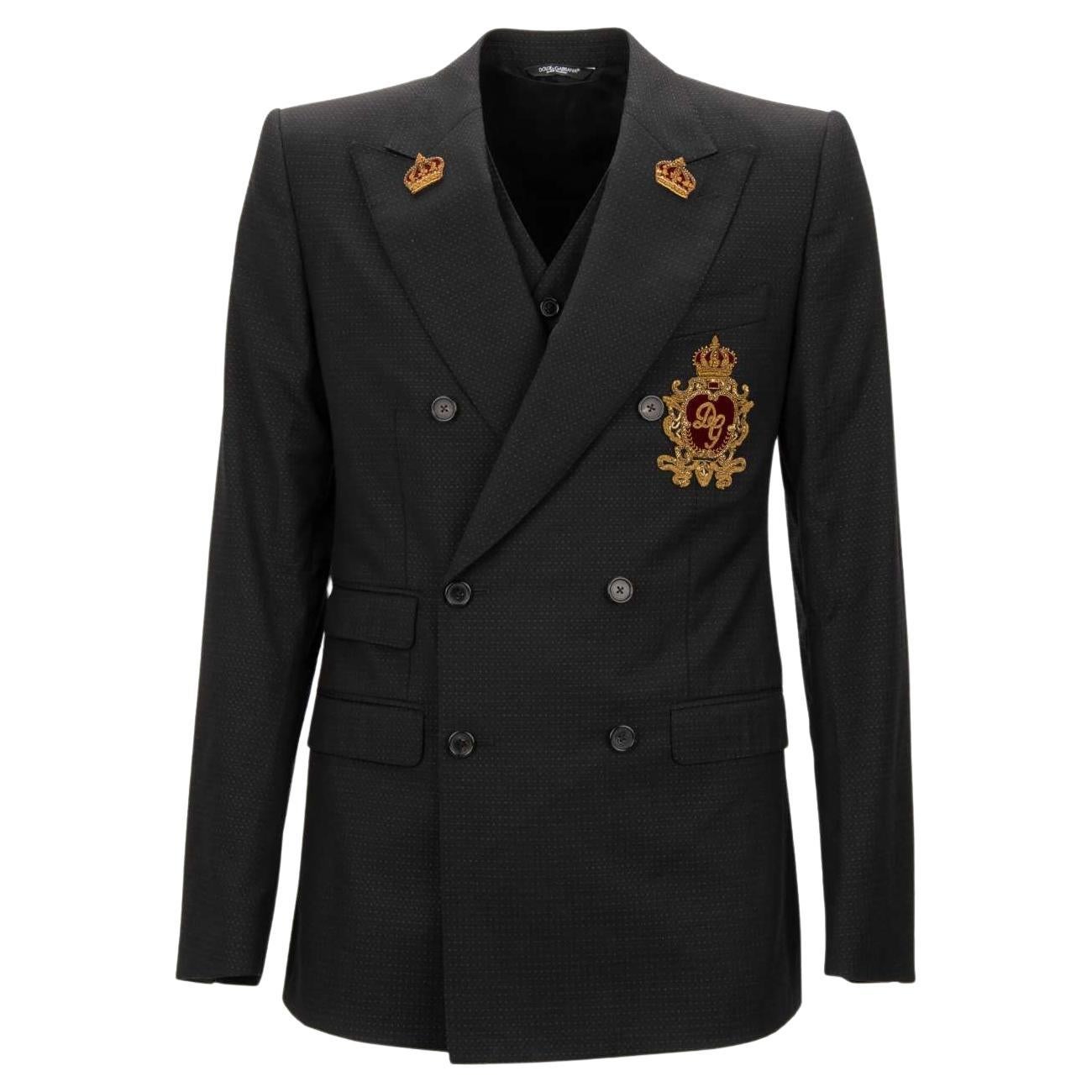 Dolce & Gabbana Jacket with Vest SICILIA Embroidered Logo Crown Black 48 38 M For Sale