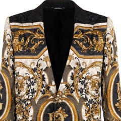Dolce & Gabbana Jacquard Baroque and DG Logo Printed Coat SICILIA White Gold 46