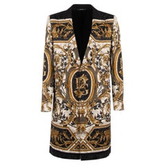 Dolce & Gabbana Jacquard Baroque and DG Logo Printed Coat SICILIA White Gold 46